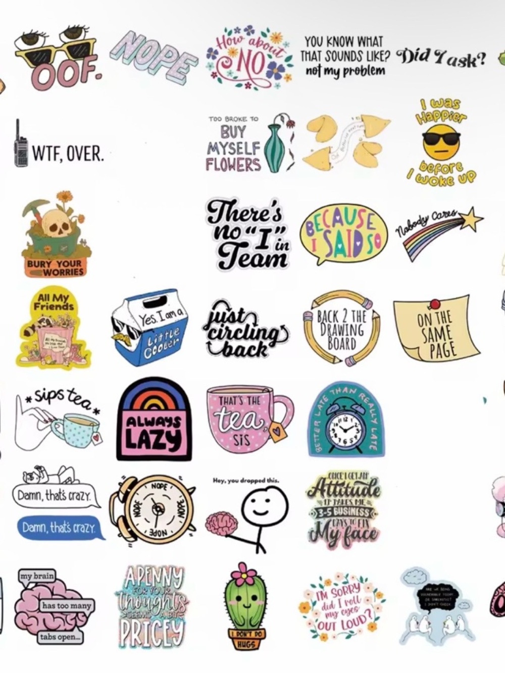 50 Assorted Sarcastic Cute Stickers- Colorful Designs - Picture 2 of 3